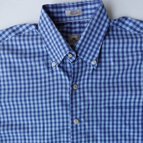 Peter Millar Button Down Shirt Cotton Blue Check Long Sleeve Men's Size M - Picture 2 of 13